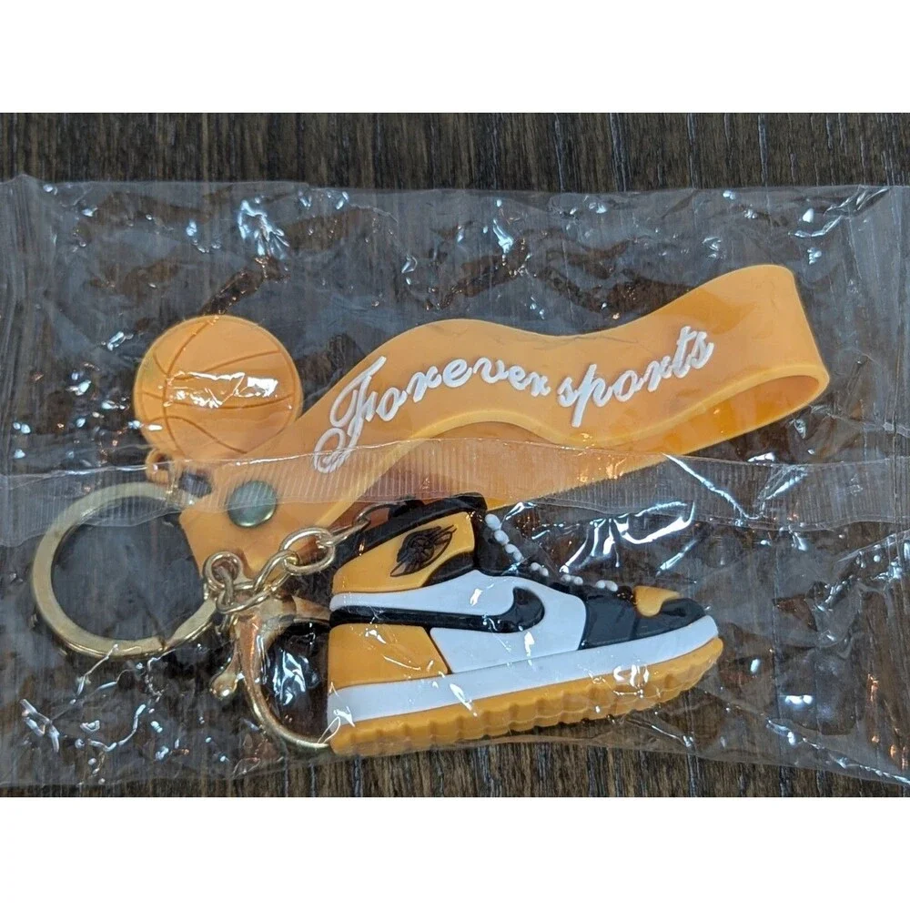 NIP Nike Air Jordan Sneaker Key Chain Yellow Black Forever Sports Basketball